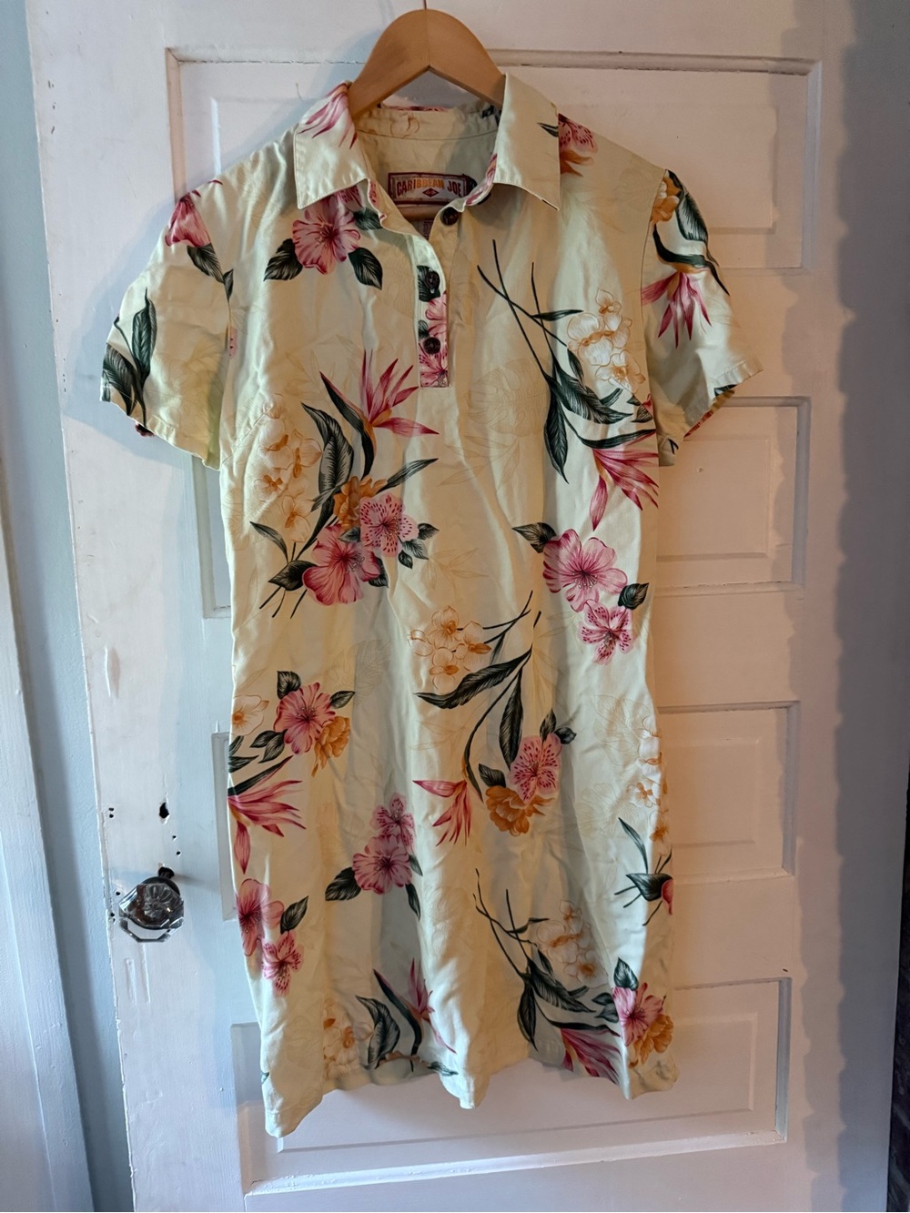 Vintage Caribbean Joe Rayon Floral Print Collared Casual Shift Dress